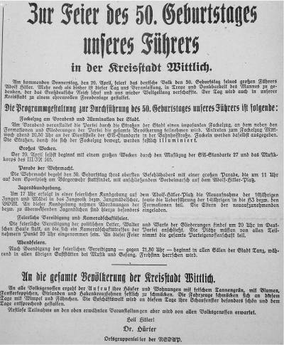 Aufruf zur Feier des Hitlergeburtstages 1939 Führergeburtstag 1939 400