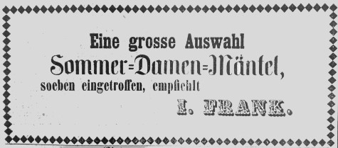Anzeige I. Frank Wittlicher WI Kreis u.Intelligenzblatt 5.4.1874 Nr.28 475