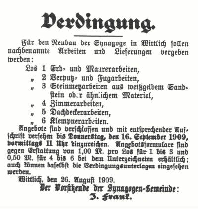 Ausschreibung Neue Synagoge Maurerarbeiten 400